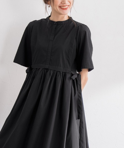 Pierrot（ピエロ）の「半袖シャツワンピース（シャツワンピース・レディース・ブラック/ネイビー/オフホワイト・M/L）」の7枚目の写真