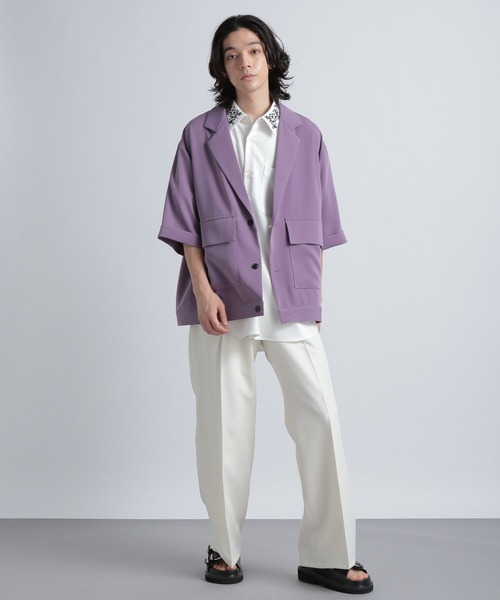 パープルセットアップ+デザインシャツ