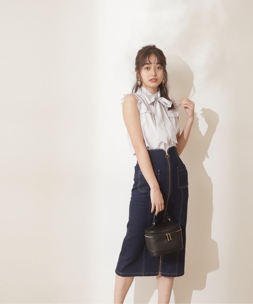 PROPORTION BODY DRESSING(プロポーションボディドレッシング)の「ストライプボウタイ付きブラウス / 1212110903(シャツ/ブラウス・レディース・ブラウン/パープル/グレー・MEDIUM/SMALL)」の6枚目の写真