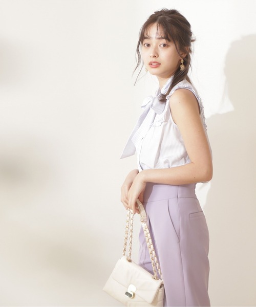 PROPORTION BODY DRESSING(プロポーションボディドレッシング)の「ストライプボウタイ付きブラウス / 1212110903(シャツ/ブラウス・レディース・ブラウン/パープル/グレー・MEDIUM/SMALL)」の9枚目の写真