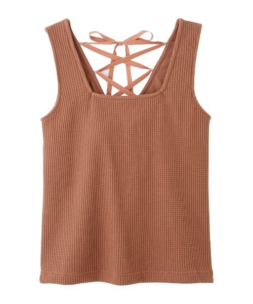 PEACH JOHN（ピーチジョン）の「【柔らかワッフル素材のパッド付きタンクトップ】ワンマイルワッフルパデットタンク（タンクトップ・レディース・ブラウン/グレー/アイボリー・S/M/M/L）」の10枚目の写真