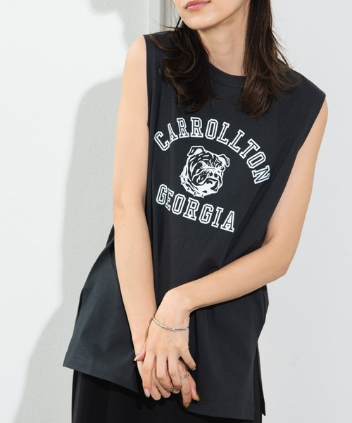 Auntie Rosa Holiday(アンティローザホリデー)の「アニマルカレッジノースリーブT(Tシャツ/カットソー・レディース・チャコールグレー/オフホワイト/ピンク・FREE)」の2枚目の写真