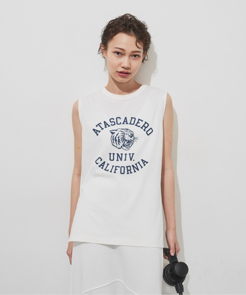 Auntie Rosa Holiday(アンティローザホリデー)の「アニマルカレッジノースリーブT(Tシャツ/カットソー・レディース・チャコールグレー/オフホワイト/ピンク・FREE)」の7枚目の写真
