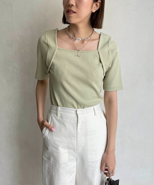 CAPRICIEUX LE'MAGE（カプリシューレマージュ）の「ボレロレイヤード風リブTシャツ（Tシャツ/カットソー・レディース・ホワイト/ブラック/グリーン・FREE）」の3枚目の写真