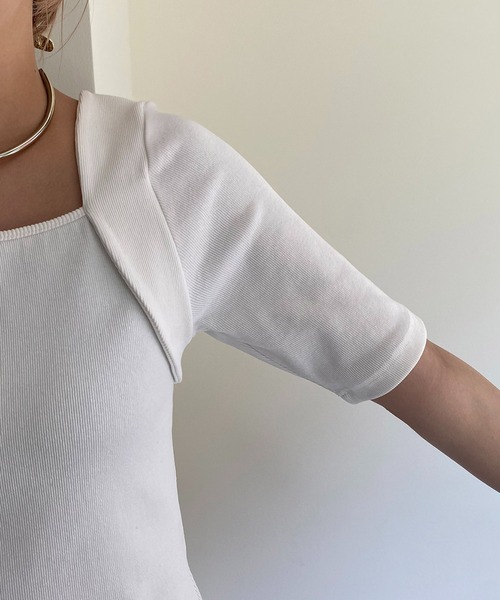 CAPRICIEUX LE'MAGE（カプリシューレマージュ）の「ボレロレイヤード風リブTシャツ（Tシャツ/カットソー・レディース・ホワイト/ブラック/グリーン・FREE）」の8枚目の写真