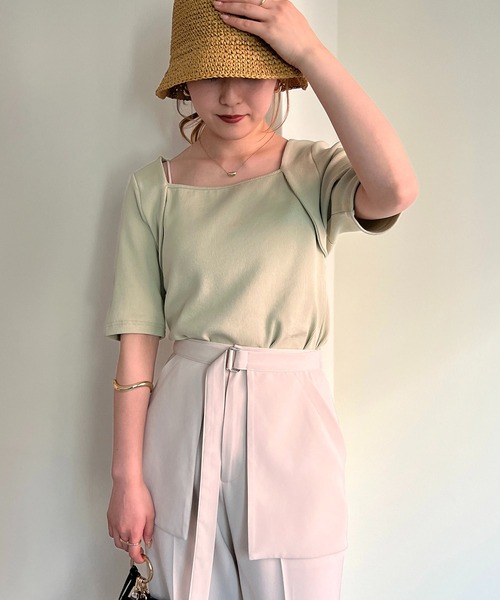 CAPRICIEUX LE'MAGE（カプリシューレマージュ）の「ボレロレイヤード風リブTシャツ（Tシャツ/カットソー・レディース・ホワイト/ブラック/グリーン・FREE）」の19枚目の写真