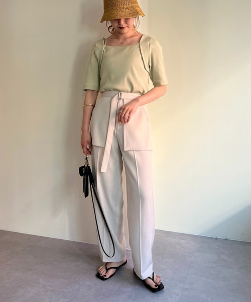 CAPRICIEUX LE'MAGE（カプリシューレマージュ）の「ボレロレイヤード風リブTシャツ（Tシャツ/カットソー・レディース・ホワイト/ブラック/グリーン・FREE）」の9枚目の写真