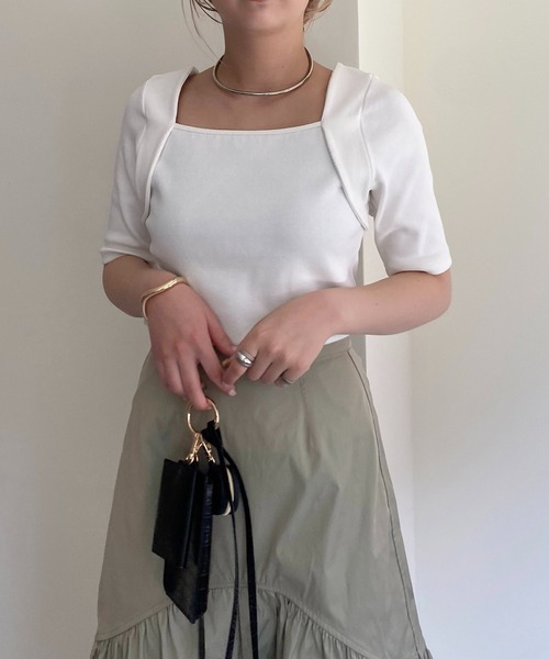 CAPRICIEUX LE'MAGE（カプリシューレマージュ）の「ボレロレイヤード風リブTシャツ（Tシャツ/カットソー・レディース・ホワイト/ブラック/グリーン・FREE）」の12枚目の写真