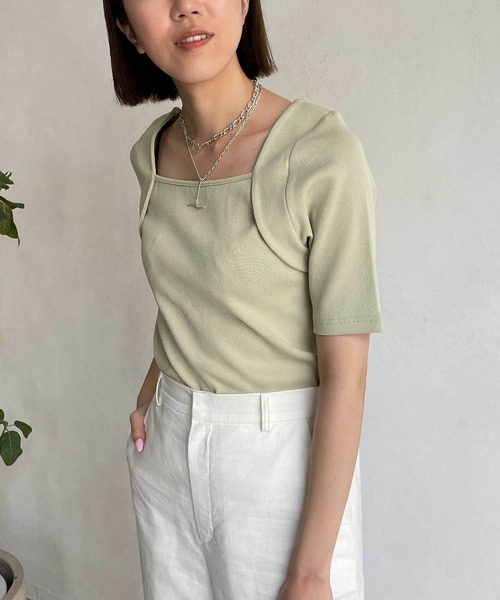 CAPRICIEUX LE'MAGE（カプリシューレマージュ）の「ボレロレイヤード風リブTシャツ（Tシャツ/カットソー・レディース・ホワイト/ブラック/グリーン・FREE）」の20枚目の写真