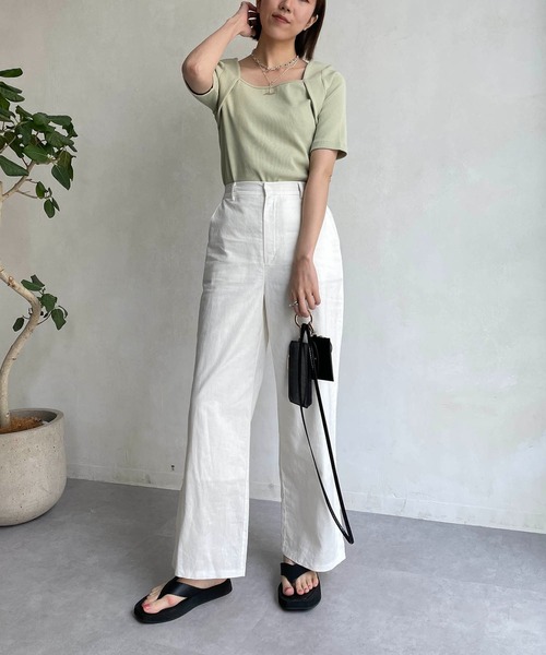 CAPRICIEUX LE'MAGE（カプリシューレマージュ）の「ボレロレイヤード風リブTシャツ（Tシャツ/カットソー・レディース・ホワイト/ブラック/グリーン・FREE）」の10枚目の写真