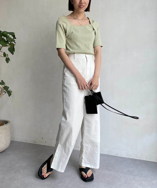 CAPRICIEUX LE'MAGE（カプリシューレマージュ）の「ボレロレイヤード風リブTシャツ（Tシャツ/カットソー・レディース・ホワイト/ブラック/グリーン・FREE）」の21枚目の写真