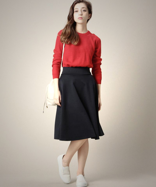 ROSE BUD COUPLES （ローズ バッド カップルズ）の「CCTB-15107 STRETCH KNIT MIDI FLARE SKIRT（スカート・レディース・アイボリー/ブラック/ミント/ネイビー・ONE SIZE）」の4枚目の写真