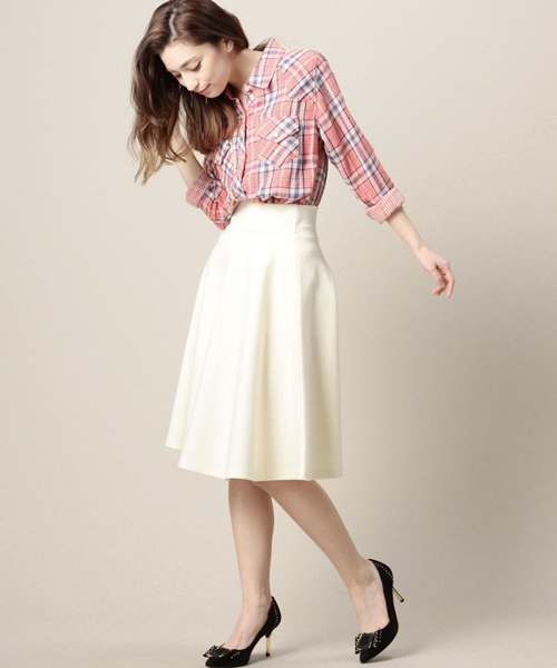 ROSE BUD COUPLES （ローズ バッド カップルズ）の「CCTB-15107 STRETCH KNIT MIDI FLARE SKIRT（スカート・レディース・アイボリー/ブラック/ミント/ネイビー・ONE SIZE）」の13枚目の写真