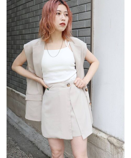 MURUA（ムルーア）の「ドビークロスラップキュロット【セットアップ着用可能】（スラックス・レディース・ブラック/ベージュ/ブルー・1/2）」の5枚目の写真