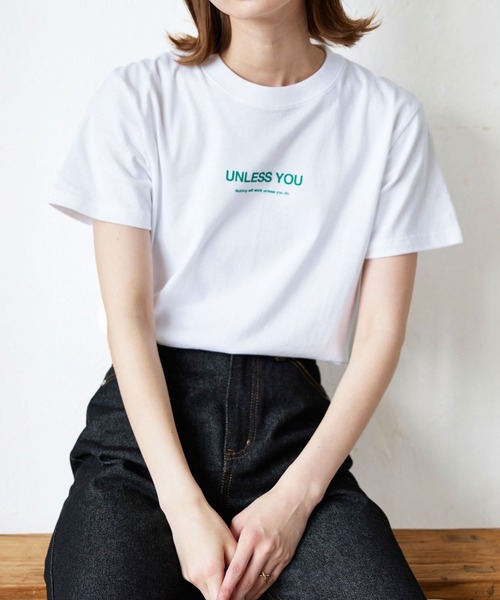LIAN（リアン）の「UNLESSYOUロゴTシャツ（Tシャツ/カットソー・レディース・オフホワイト/ブラック/オートミール/グリーン/ピンク・FREE）」の4枚目の写真