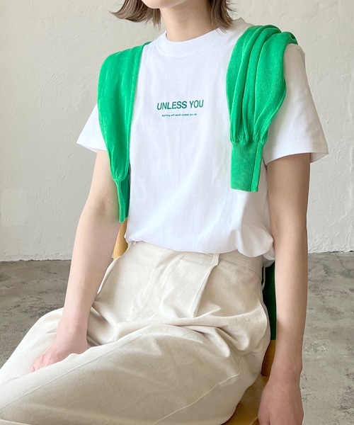 LIAN（リアン）の「UNLESSYOUロゴTシャツ（Tシャツ/カットソー・レディース・オフホワイト/ブラック/オートミール/グリーン/ピンク・FREE）」の7枚目の写真