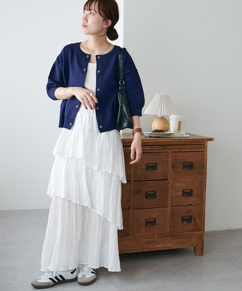 DISCOAT（ディスコート）の「【新色追加/夏の羽織に♪】ライトスポンディッシュ半袖カーディガン《WEB限定》（カーディガン/ボレロ・レディース・アイボリー/ブラック/グリーン/ピンク/オレンジ/サックスブルー/イエロー/ホワイト×ブラック/グレー/モカ/グリーン系その他/ネイビー/カーキ/グレイッシュベージュ/レモンイエロー/チャコールグレー・FREE）」の20枚目の写真