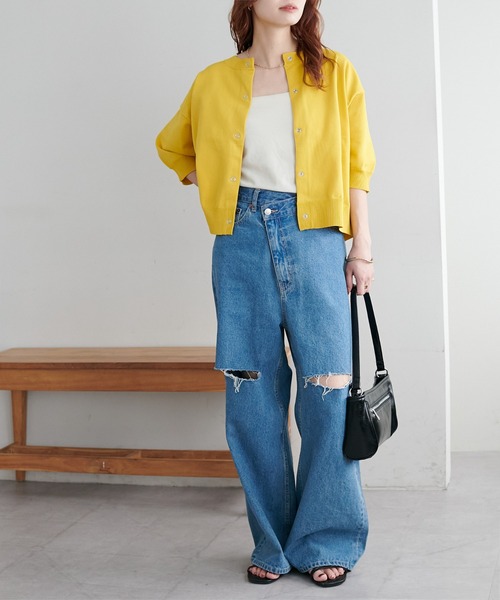 ライトブルー ボタン付きカーディガン 半袖 ライトブルー ボタン付きカーディガン 半袖 ライトブルー ボタン付き