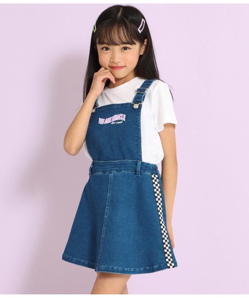 ANAP kids（アナップキッズ）の「チェッカーテープ付ジャンパースカート（ジャンパースカート・キッズ・ブルー/ブラック・120cm/110cm/130cm）」の2枚目の写真