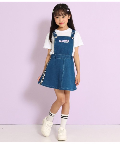 ANAP kids（アナップキッズ）の「チェッカーテープ付ジャンパースカート（ジャンパースカート・キッズ・ブルー/ブラック・120cm/110cm/130cm）」の6枚目の写真