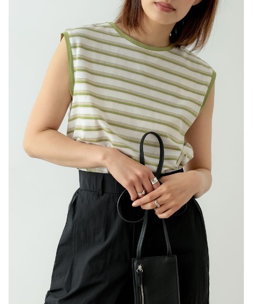 セール】マルチボーダーノースリーブカットソー（Tシャツ