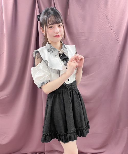 ROJITA(ロジータ)の「ラッフル肩開き半袖ブラウス(シャツ/ブラウス・レディース・ブラック/ピンク/ホワイト・FREE)」の8枚目の写真