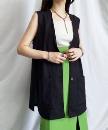 me+em select | コットンリネンオーバーサイズスリットジレベスト(ベスト)