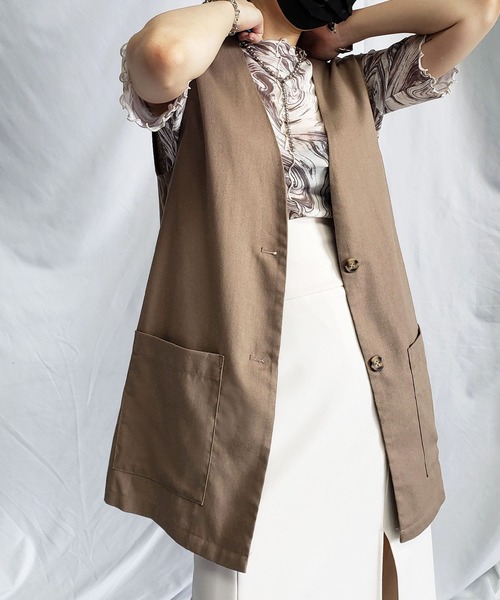 me+em select（ミームセレクト）の「コットンリネンオーバーサイズスリットジレベスト（ベスト・レディース・ブラック/ベージュ/ブラウン/ナチュラル・MEDIUM）」の21枚目の写真