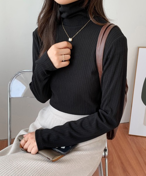 Diosfront(ディオスフロント)の「2022AW ハイネックリブカットソー(長袖)(Tシャツ/カットソー・レディース・チャコールグレー/ブラック/ベージュ/モカ・M/L)」の5枚目の写真