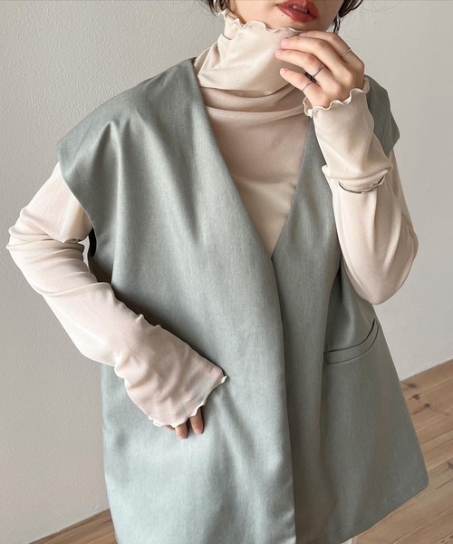 wee9s（ウィークス）の「2way center line sheer tops / 前後2wayセンターラインシアートップス（シャツ/ブラウス・レディース・ブラック/ブラウン/オレンジ/アイボリー・FREE）」の3枚目の写真