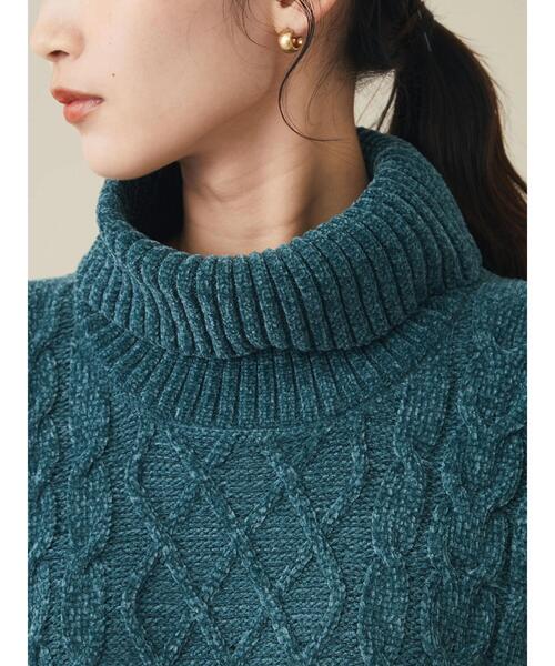 CRAFT STANDARD BOUTIQUE(クラフトスタンダードブティック)の「モールケーブル編みタートルネックワンピース ◆(ワンピース・レディース・ブルーグリーン/オフホワイト/ブラック・FREE)」の10枚目の写真