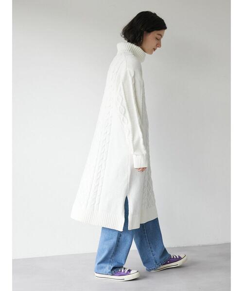CRAFT STANDARD BOUTIQUE(クラフトスタンダードブティック)の「モールケーブル編みタートルネックワンピース ◆(ワンピース・レディース・ブルーグリーン/オフホワイト/ブラック・FREE)」の17枚目の写真