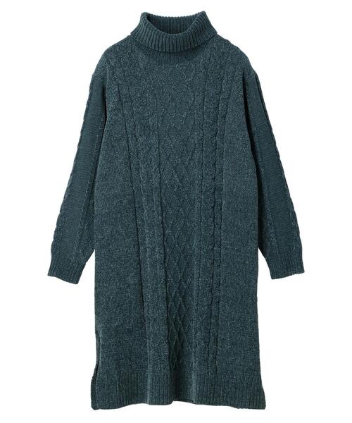 CRAFT STANDARD BOUTIQUE(クラフトスタンダードブティック)の「モールケーブル編みタートルネックワンピース ◆(ワンピース・レディース・ブルーグリーン/オフホワイト/ブラック・FREE)」の18枚目の写真