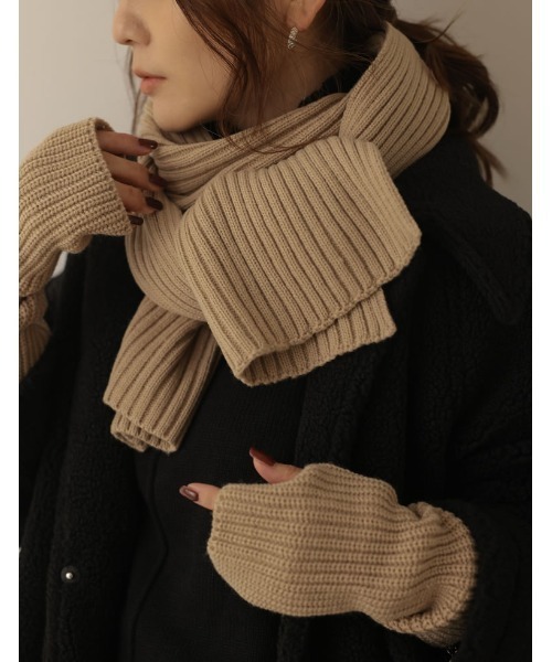 Re:EDIT（リエディ）の「[WINTER COLLECTION]リブニットマフラー（マフラー・レディース・アイボリー/ピンク/グレー/ブラック/ベージュ/グリーン/ブルー・FREE）」の5枚目の写真