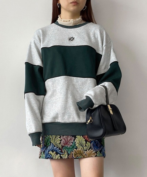 179/WG（イチナナキュウダブルジー）の「裏シャギーバイカラーBIGプルオーバー（スウェット・レディース・オフホワイト/ブラック/トップグレー・FREE）」の3枚目の写真