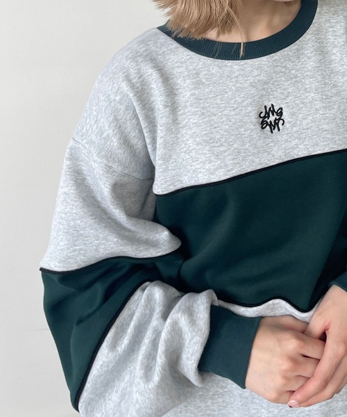 179/WG（イチナナキュウダブルジー）の「裏シャギーバイカラーBIGプルオーバー（スウェット・レディース・オフホワイト/ブラック/トップグレー・FREE）」の22枚目の写真