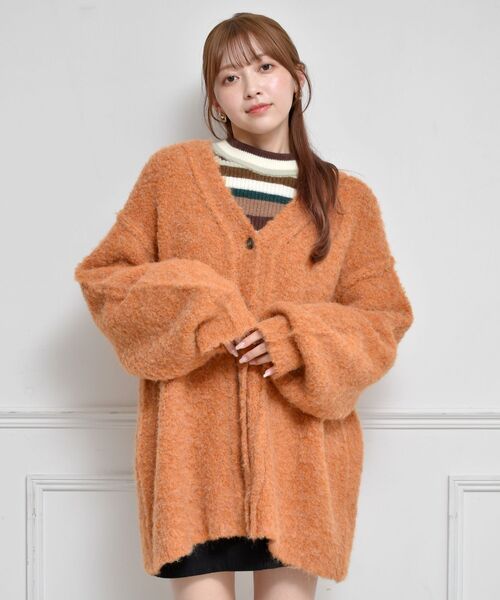 ems excite（エムズエキサイト）の「カラーモヘアビッグカーデ（ニット/セーター・レディース・ブルー/グリーン/ピンク/オレンジ/ライトベージュ/ライトグレー/ダークブラウン・FREE）」の14枚目の写真