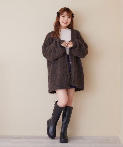 ems excite（エムズエキサイト）の「カラーモヘアビッグカーデ（ニット/セーター・レディース・ブルー/グリーン/ピンク/オレンジ/ライトベージュ/ライトグレー/ダークブラウン・FREE）」の10枚目の写真