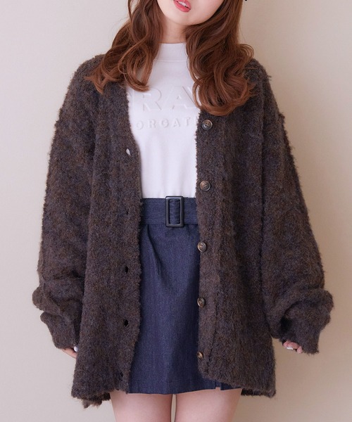 ems excite（エムズエキサイト）の「カラーモヘアビッグカーデ（ニット/セーター・レディース・ブルー/グリーン/ピンク/オレンジ/ライトベージュ/ライトグレー/ダークブラウン・FREE）」の3枚目の写真