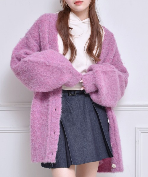 ems excite（エムズエキサイト）の「カラーモヘアビッグカーデ（ニット/セーター・レディース・ブルー/グリーン/ピンク/オレンジ/ライトベージュ/ライトグレー/ダークブラウン・FREE）」の6枚目の写真