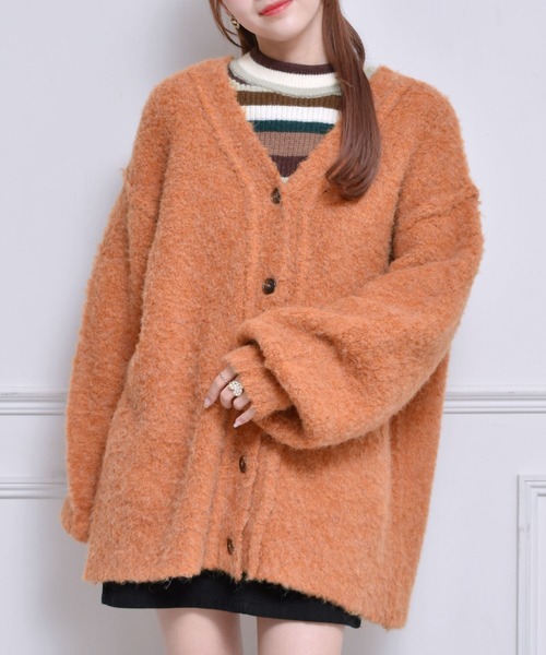 ems excite（エムズエキサイト）の「カラーモヘアビッグカーデ（ニット/セーター・レディース・ブルー/グリーン/ピンク/オレンジ/ライトベージュ/ライトグレー/ダークブラウン・FREE）」の7枚目の写真