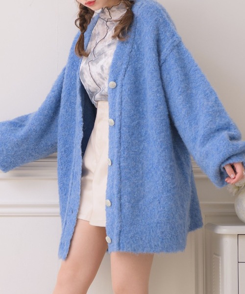 ems excite（エムズエキサイト）の「カラーモヘアビッグカーデ（ニット/セーター・レディース・ブルー/グリーン/ピンク/オレンジ/ライトベージュ/ライトグレー/ダークブラウン・FREE）」の5枚目の写真