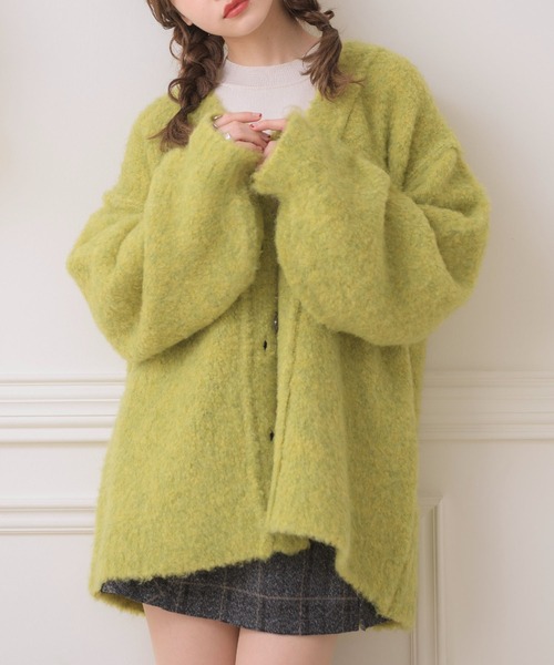 ems excite（エムズエキサイト）の「カラーモヘアビッグカーデ（ニット/セーター・レディース・ブルー/グリーン/ピンク/オレンジ/ライトベージュ/ライトグレー/ダークブラウン・FREE）」の4枚目の写真