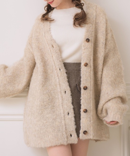 ems excite（エムズエキサイト）の「カラーモヘアビッグカーデ（ニット/セーター・レディース・ブルー/グリーン/ピンク/オレンジ/ライトベージュ/ライトグレー/ダークブラウン・FREE）」の8枚目の写真