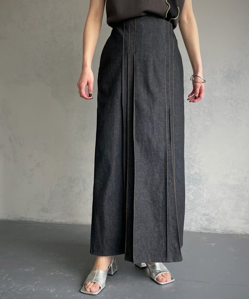 &g'aime（アンジェム）の「【&g’aime】ステッチデニムスカート（スカート・レディース・ブルー/ブラック・FREE）」の5枚目の写真