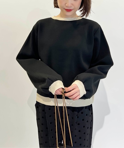 PICCIN(ピッチン)の「配色クルーネックニット(ニット/セーター・レディース・ブラック/グリーン・M/L)」の2枚目の写真