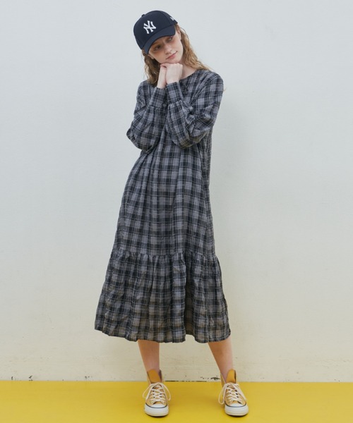 MERLOT(メルロー)の「チェックティアードワンピース(ワンピース・レディース・イエロー/ブラック・FREE)」の6枚目の写真