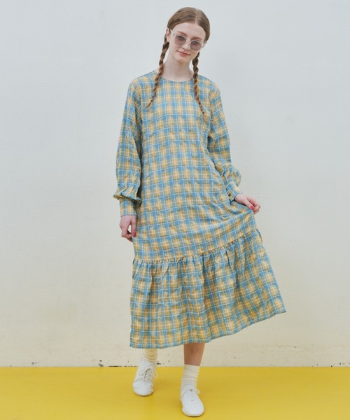 MERLOT(メルロー)の「チェックティアードワンピース(ワンピース・レディース・イエロー/ブラック・FREE)」の12枚目の写真