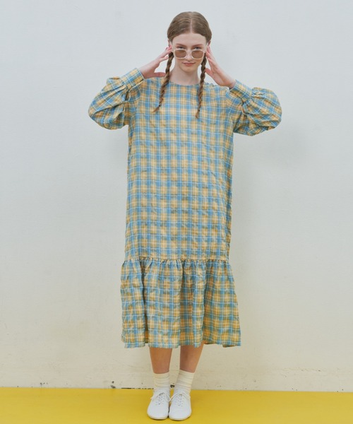 MERLOT(メルロー)の「チェックティアードワンピース(ワンピース・レディース・イエロー/ブラック・FREE)」の11枚目の写真