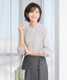 J.PRESS（ジェイプレス）の「【洗える】 セルロースチェック バンドカラー ブラウス（シャツ/ブラウス・レディース）」